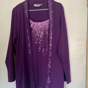 Quaker Factory cardigan jacket with attached tank purple